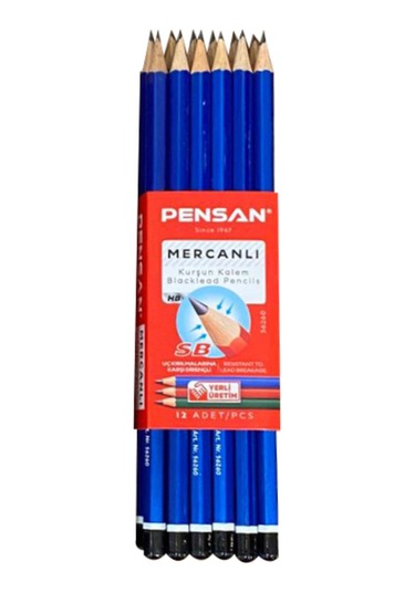 Hb Köşeli Mercanlı Kurşun Kalem 1 Adet Mavi