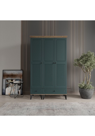 Beenal Nisa 3 Kapaklı Gardırop Dolap 120cm Atlantik Çam-yeşil