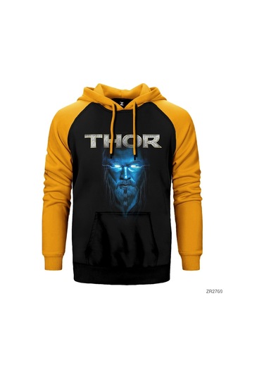 Thor Blue And Gray Sarı Reglan Kol Kapşonlu Sweatshirt Sarı