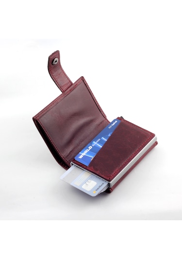 Ancora Leather Crazy Hakiki Deri Erkek Cüzdanı Otomatik Bordo