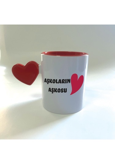 Mor Mürekkep Aşkoların Aşkosu Baskılı Kırmızı Dolu Kalp Kulplu Mega Sevgililer Günü Kupası