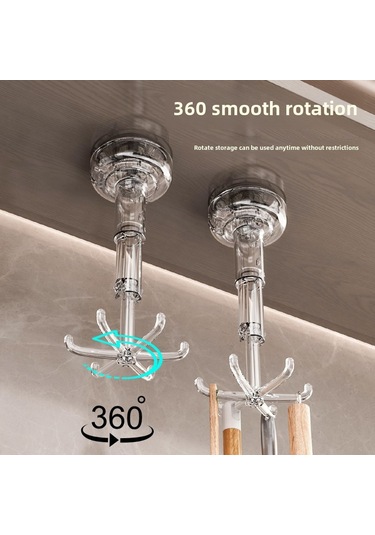 Reedark Banyo Sıçramalı Altı Ayar Rotatif Kanca - Delme Yok Duvar Takımı - Çok Amaçlı Aksesuar, Saç İpi Saklama Rafı Şeffaf Gri Diğer