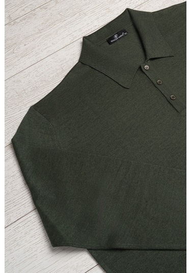Woolen World Polo Yaka Battal Büyük Boy Yünlü Triko Kazak Yeşil