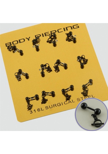 Gld-spt- Siyah Renkli Sallantılı Çelik Piercing 1 Adet-siyah