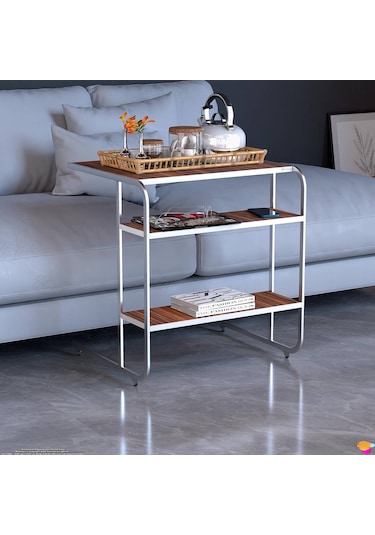 Modilayn C Yan Sehpa Geniş Boy Tekerlekli Çalışma, Atıştırmalık, Yemek, Laptop Sehpası Abanoz Ahşap