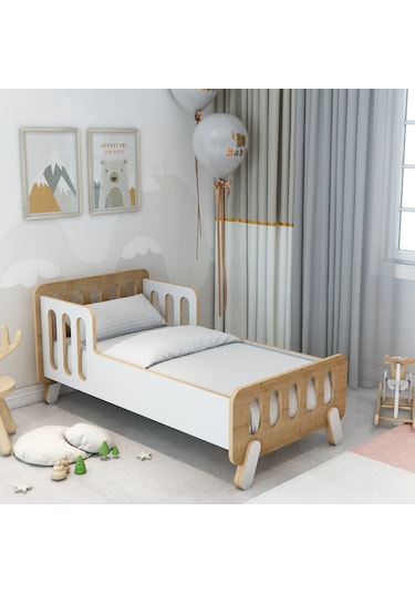 Somfy Montessori Ahşap Bebek Yatağı/çocuk Yatağı/ Demonte /60 Cm X 120 Cm Safir Meşe - Beyaz