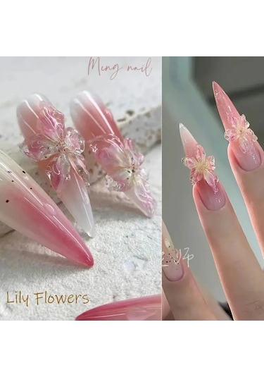 5d Etiket Zambak Çiçeği Tırnak Çıkartmaları Jöle Nail Art Süslemeleri Akrilik Yapışkanlı Jel Kaydırıcılar Yaz Çıkartmalar Manikür Aksesuarları Bej