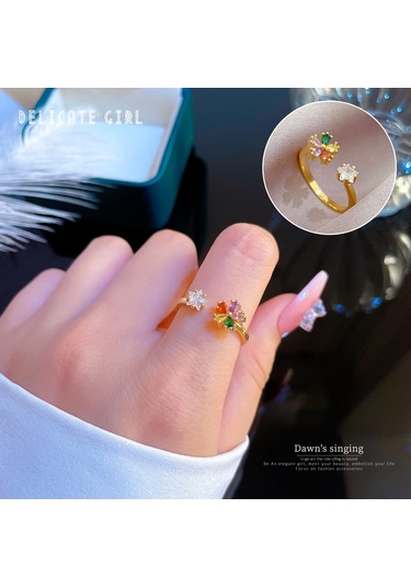 Ayarlanabilir Açıklığa Sahip Zarif Zirkon Yüzük No.6 Çok Renkli