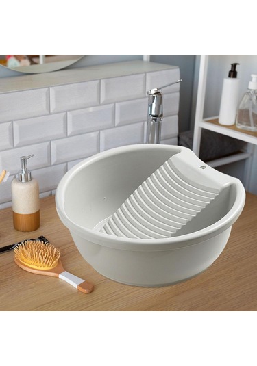 Mufunye Taşınabilir Çamaşır Yıkama Kabı, Kumaş搓衣板 İle 2'li Fonksiyonlu, Ev/outdoor Kullanıma Uygun, Gri Gri