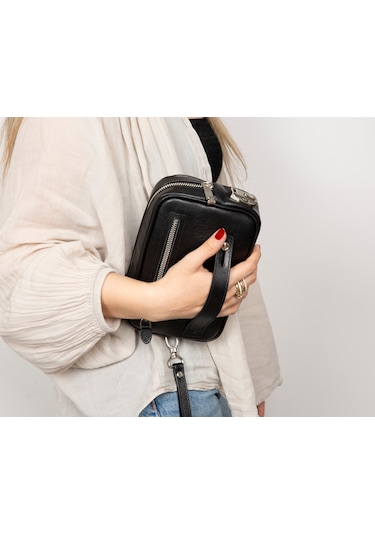 Bloominbag Bloomclutch Forge Obsidian Black Luxe Hakiki Deri Unisex Clutch Siyah
