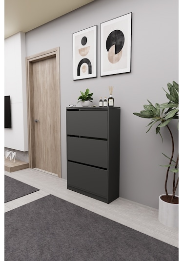 Mirobi Kembe 3 Bölmeli Açılır Modern Dekoratif Ayakkabılık An... Antrasit Mirobi Kembe 3 Bölmeli Açılır Modern Dekoratif Ayakkabılık An... Antrasit