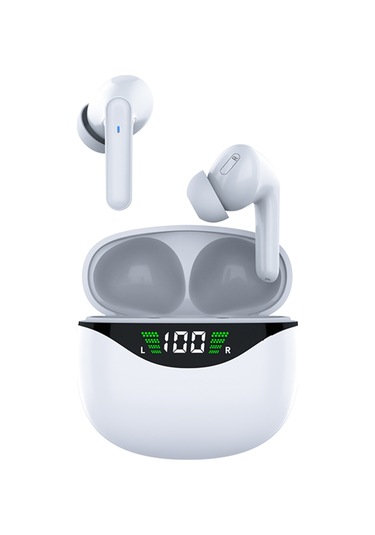 Qingmipy Beyaz Dijital Göstergeli Dokunmatik Hareketli Kulak İçi Bluetooth Kulaklık 16mm Hoparlör 5 Saat Çalma Süresi
