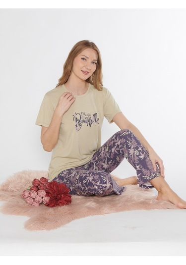 Kısa Kol Viskon Pijama Takımı Yazlık Viskon Dowry 08-129 Açık Yeşil