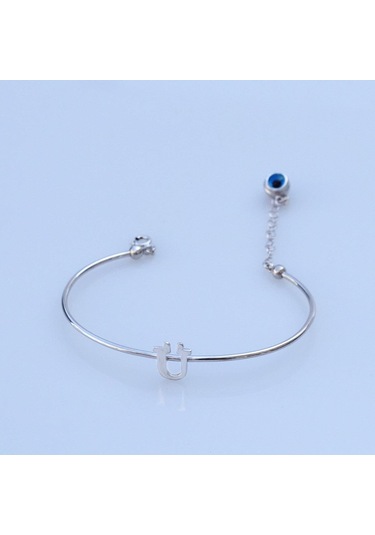 Nazar Boncuklu Ü Harfi Gümüş Bileklik Gümüş