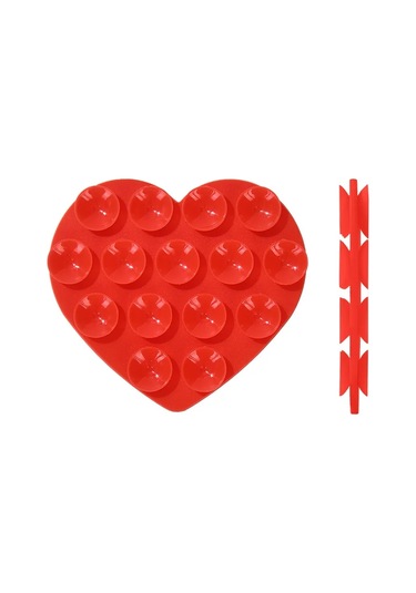 Goldenqian Kalp Şeklinde Çift Taraflı Silikon Vantuz Telefon Etiket Kendinden Yapışkanlı Kaymaz Emme Telefon Desteği Braketi Vantuz Red Red