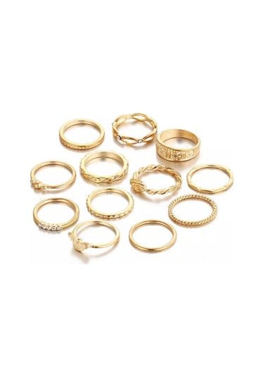 Girift Vintage Moon 12 Adet Gold Çoklu Yüzük Seti Altın