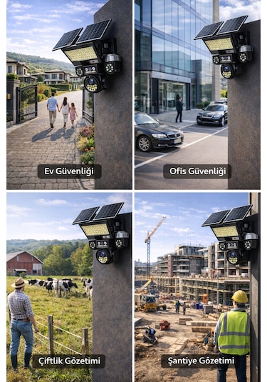 O-kam Ok334 Premium 12mp 4 Kameralı 4g 3 Solar Panel Aov Gece Görüş Sesli Konuşma Akıllı Kamera Ve Kumandalı Projektör Turkcell Sim Kart