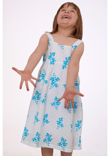 Escabel Kız Çocuk Elbise Çiçek Desenli 1.5-5 Yaş, Beyaz Beyaz