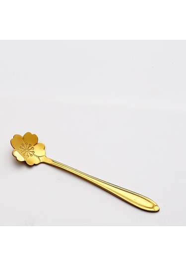 Youmex Altın Renkli Gümüş Çelik Sakura Desenli Çay/kahve Kaşığı - Ev Kullanıma İdeal, Hediyelik Dekoratif Karıştırma Aleti Kiraz Çiçeği - Altın