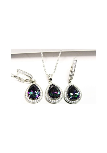 925 Ayar Gümüş Mistik Topaz Taşlı Damla Kadın Kolye