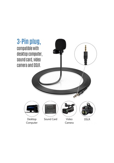 Reedark "mini Klipsli Lavalier Mikrofon - 3 Metre Kablo, Canlı Yayın & Kayıt İçin, Bilgisayar/kamera Uyumlu"