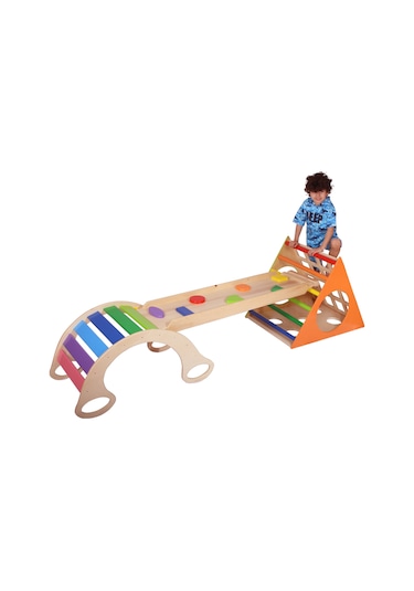 Woodnjoy Tırmanma Rampası + Kaydırak Çok Renkli