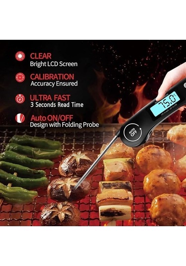 Trendooze Mutfak Termometresi, 3 Saniye Okuma, Siyah, Hızlı Pişirme Yardımcısı