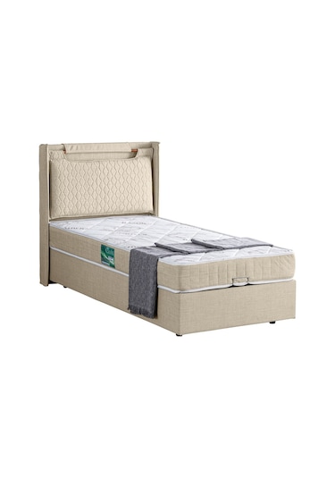 Setaymobilya Baza, Zagreb Tek Kişilik Baza + Başlık + Comfort Yatak, Krem