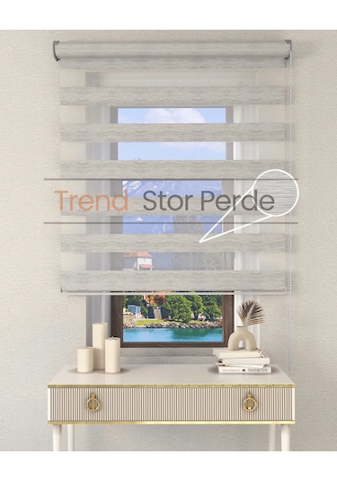 Gri Bambu Etek Dilimsiz Zebra Stor Güneşlik Perde Gri