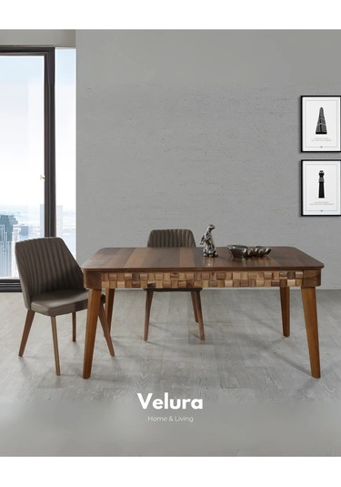 Amazon Yemek Odası Takımı Yemek Masası + 4 Adet Sandalye Kahverengi