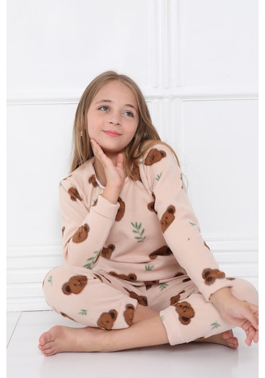 Fames Pijama Kişlik Çocuk Polar Pijama Takim KREM