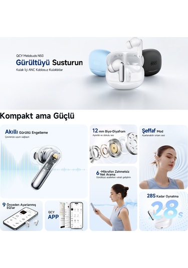 Qcy Melobuds N50 ANC HT12 Bluetooth 5.4 6 Mikrofonlu Kulak İçi Kulaklık