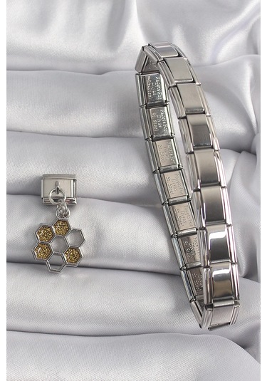 316l Çelik Gümüş Renk Sallantı Simli Bal Beteği Model Nomination Charm Çok Renkli