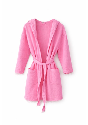 Muslin Efes Kısa Kapşonlu/cepli Bornoz Aquatolıa Pembe
