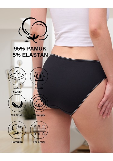 Alya Underwear Kadın Pamuklu Hipster - Slip Külot 5 Farklı Renk 1 Pakette Siyah P13