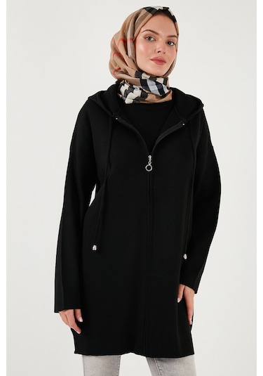 Lela Modest Regular Fit Kapüşonlu Tesettür Triko Bayan Hırka 4616176 Siyah