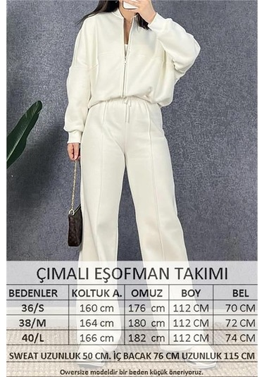 Neşeli Butik Kadın Fermuarlı 3 İplik Eşofman Takımı Nb0018 - Ekru Ekru