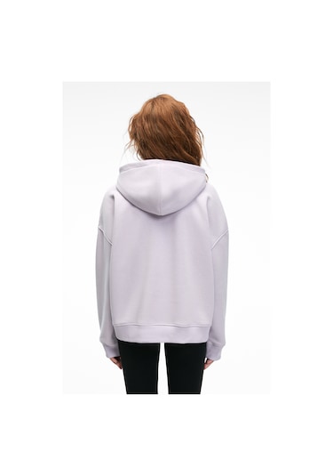 Grımelange Clarıe Kadın Organik Pamuklu Oversize Kanguru Cepli Kapüşonlu Lila Sweatshirt Lila