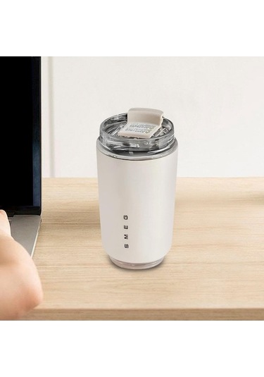 Mufunye 304 Paslanmaz Çelik İç Ve Dış Kapaklı 6-12 Saat Isı Saklama Performanslı Termos Bardak Beyaz