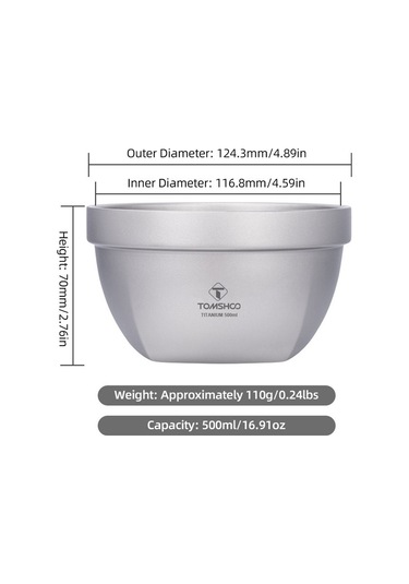 Tomshoo Ultralight Ti Çift Katmanlı Kase Açık Kamp Piknik Pirinç Gümüş