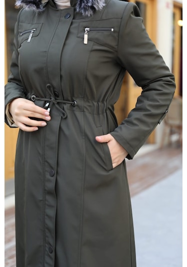 BATTAL BÜYÜK BEDEN KADIN TAMAMEN KÜRKLÜ PARDESÜ & MONT Haki