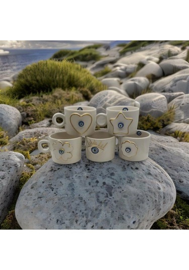 Altın Yaldız Kalp Nazar Fincan Mug