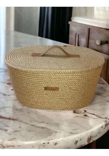 Hasır Sepet, Kapaklı Dekoratif Sepet, Çok Amaçlı Kutu, Oval Patates Soğan Sepeti