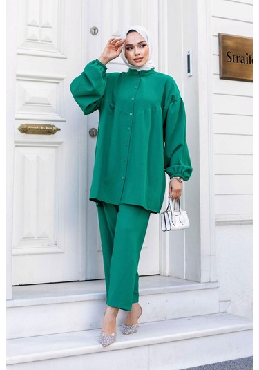 Balon Kol Tesettür Yeşil Takım Yeşil