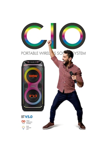 Powerway Cıo 100w Hoparlör Gitar Saz Girişli Karaoke Parti Ses Sistemi 80 Cm Dijital Ekran +bass Pro