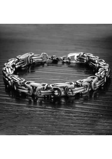 Ehediye Chavin Kalın Kral Model 8 Mm. Gri Çelik Erkek Bileklik Df14Slv