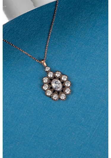 925 Ayar Gümüş Kalem Rodajlı Beyaz Zirkon Taşlı Bayan Kolye