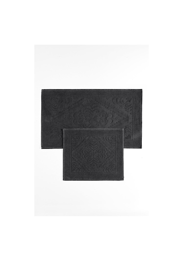 Soley Violeta 2'li Banyo Paspas Seti Kaymaz Taban %100 Pamuk 60x100 - 50x60 Cm Antrasit