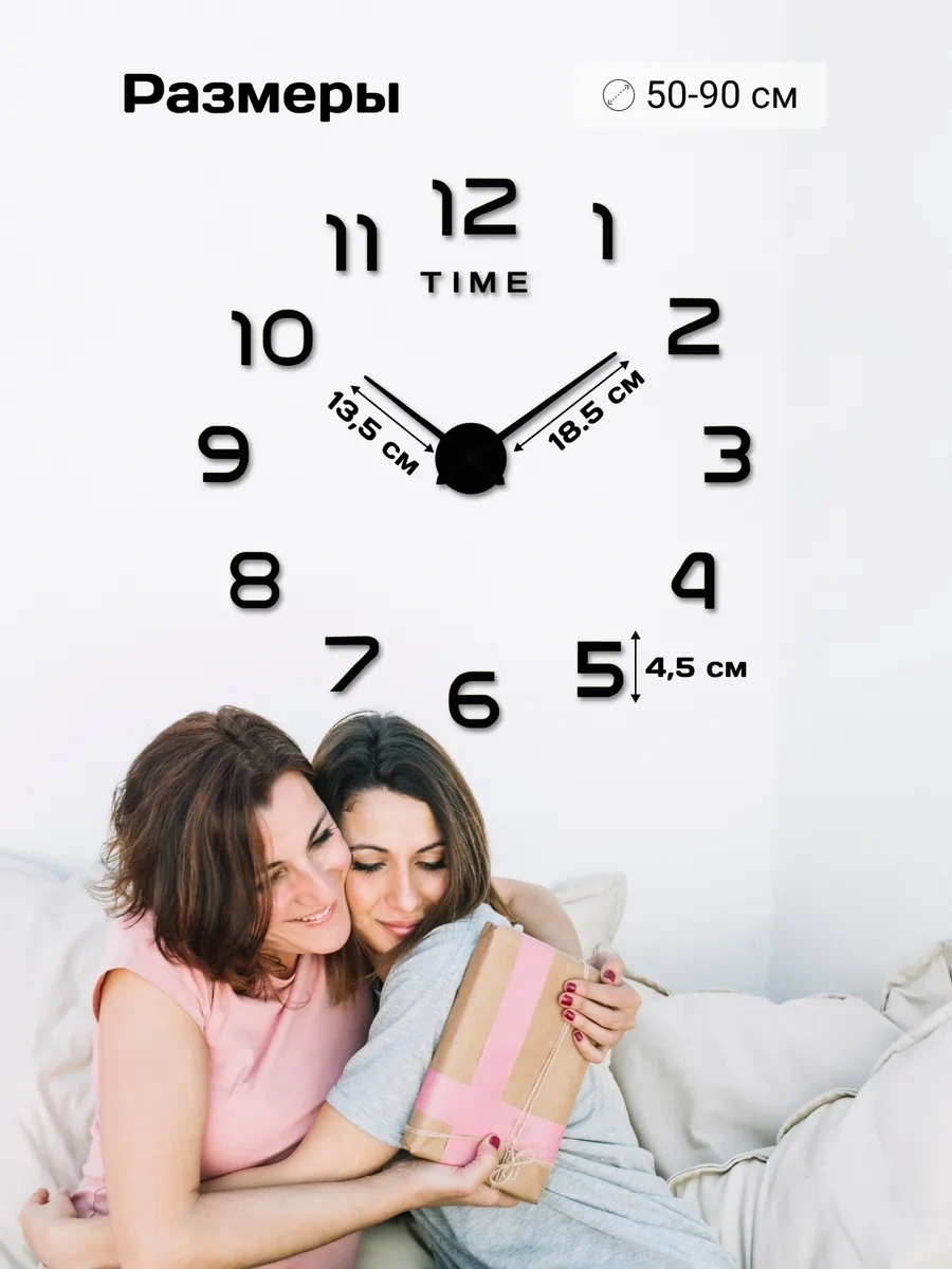 Artclock Büyük Rakamlı Kendinden Yapışkanlı Dekoratif Duvar Saati 200138250 Siyah