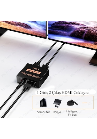 Hdmı Çoklayıcı 1 Giriş 2 Çıkış Uhd 4Kx2K 3D Hdmı Splitter